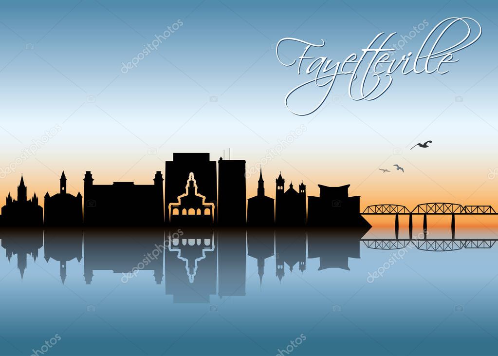  fayetteville city skyline in sunset light vector poster