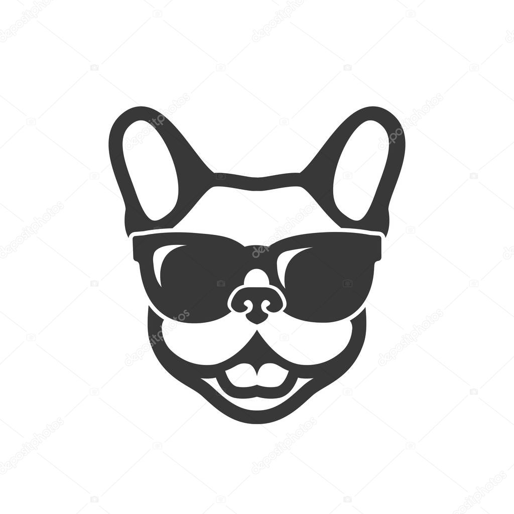 minimalistic vecor illustration of dog wearing sunglasses
