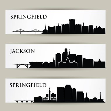 Amerika Birleşik Devletleri şehirler silüetini - Springfield, Missouri, Massachusetts, Jackson, Mississippi - vektör çizim