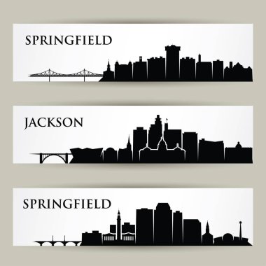 United States of America cities skylines - Springfield, Missouri, Massachusetts, Jackson, Mississippi - vector illustration clipart