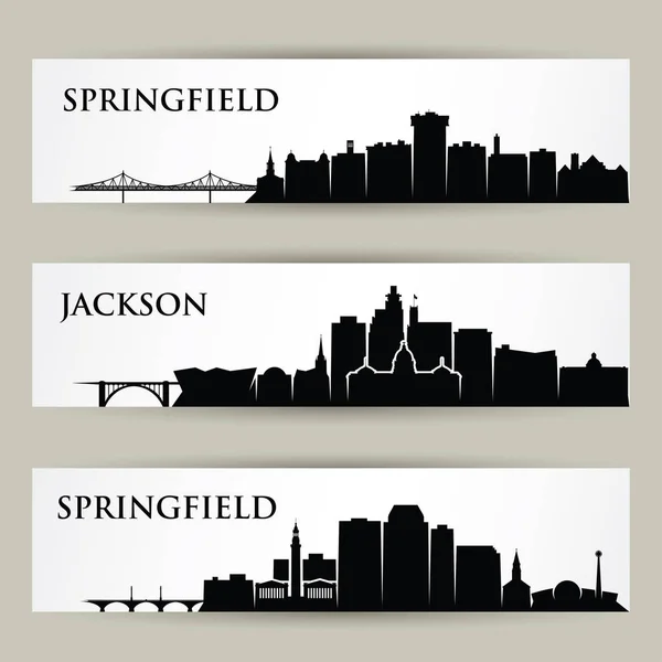 美国城市天际线 斯普林菲尔德 密苏里州 马萨诸塞州 杰克逊 密西西比州 向量例证 — 图库矢量图片