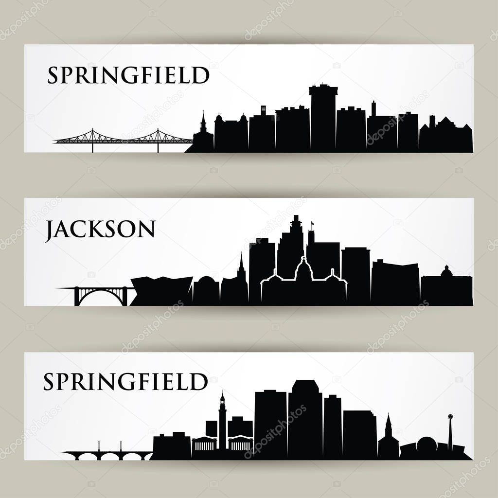 United States of America cities skylines - Springfield, Missouri, Massachusetts, Jackson, Mississippi - vector illustration