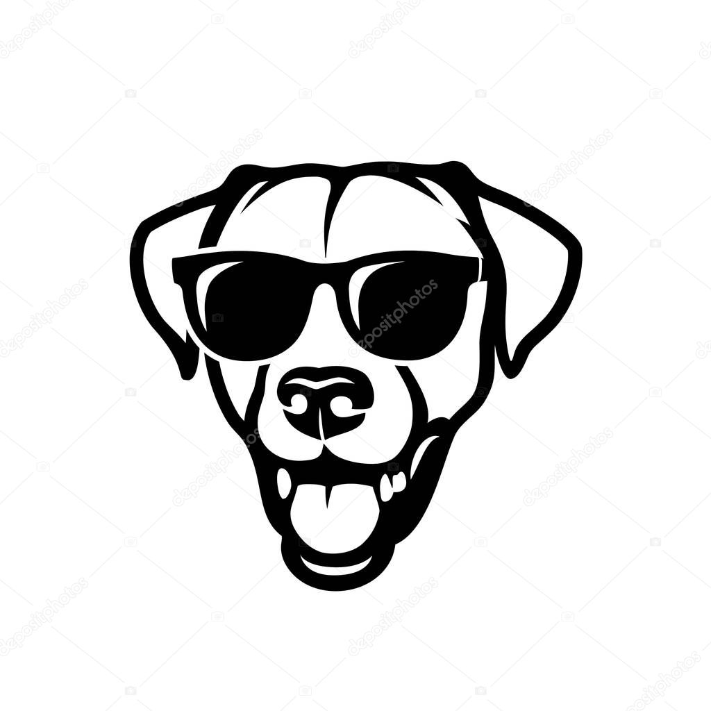 Labrador retriever dog face wearing sunglasses isolated outlined vector illustration
