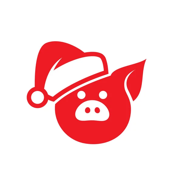 Tête Cochon Chapeau Père Noël Rouge Illustration Vectorielle — Image vectorielle