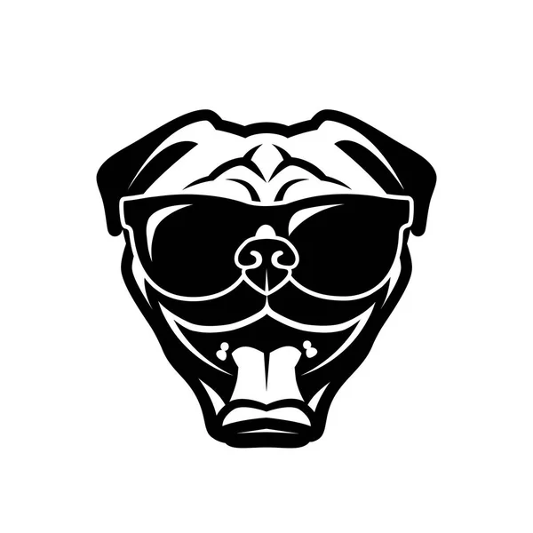 Pug Dog Hoofd Glazen Vectorillustratie — Stockvector