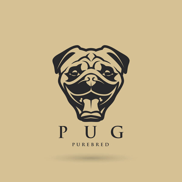 Pug dog head, vector illustration