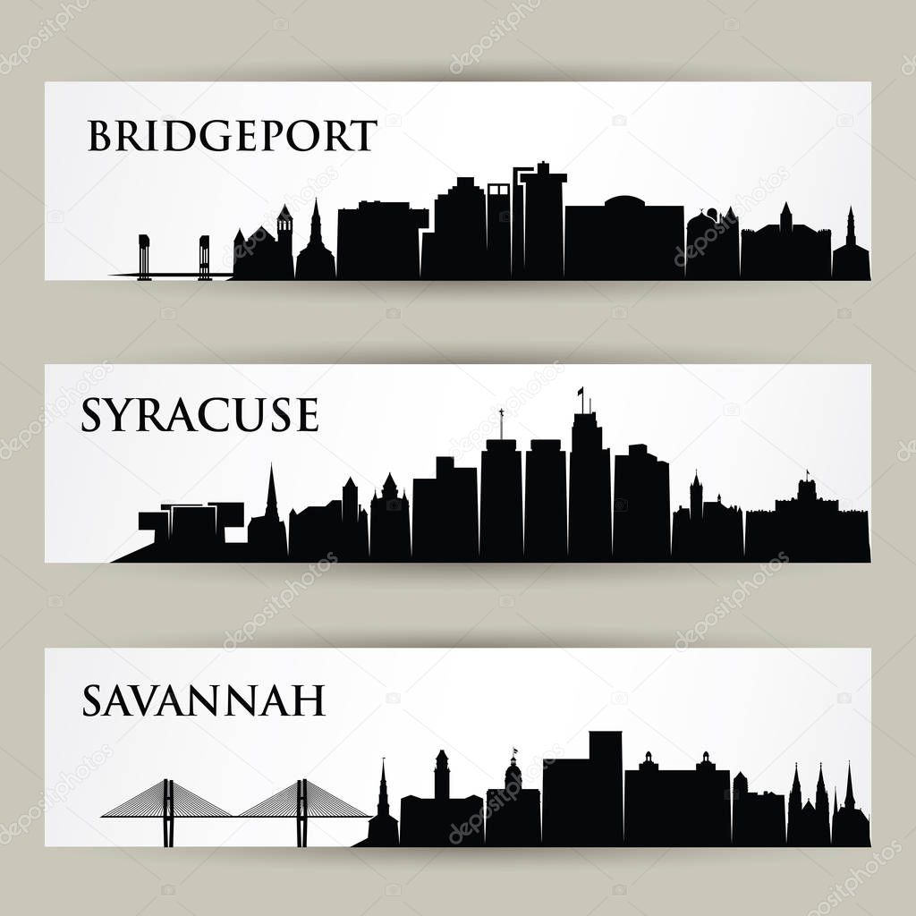United States of America, USA, vector illustration of Savannah, Syracuse and Bridgeport 