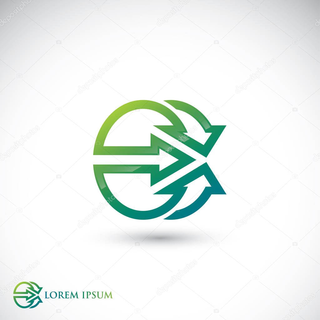 Abstract symbol of three arrows pointing to center formig circle or letter C - logo - isolated vector illustration