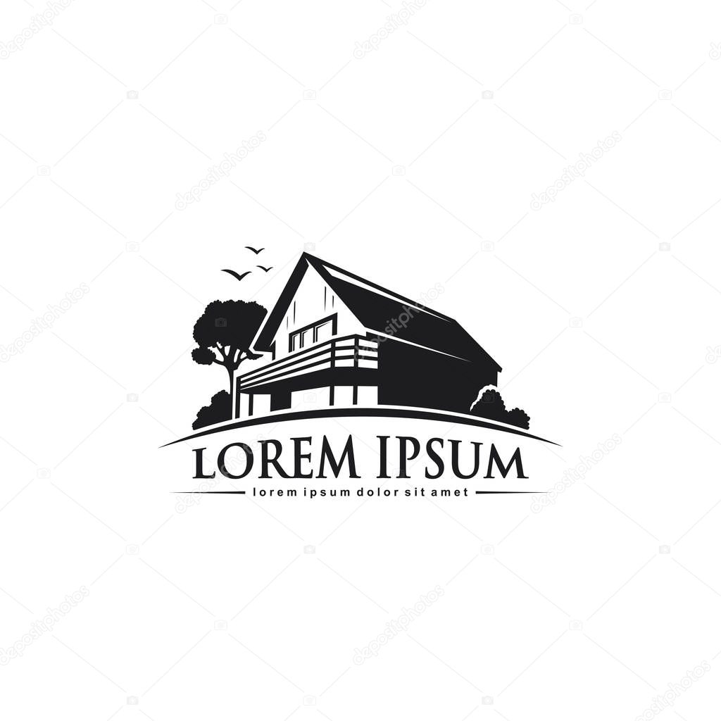 Mountain cabin house logo - isolated vector illustration