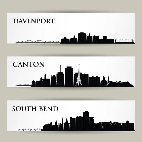 Estados Unidos América Ciudades Skylines Aislados Blanco Davenport Canton South — Archivo Imágenes Vectoriales