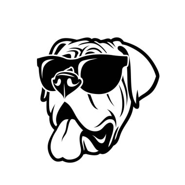 English mastiff dog wearing sunglasses - isolated outlined vector illustration clipart