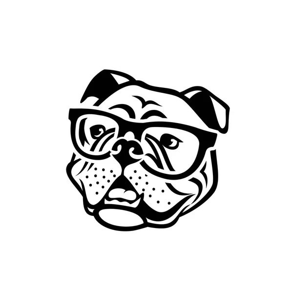 English Bulldog Wearing Sunglasses Isolated Outlined Vector Illustration — Stock Vector