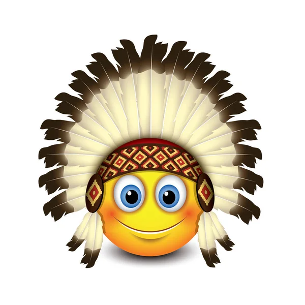Cute Native American Emoji Emoticon Изолированная Векторная Иллюстрация — стоковый вектор