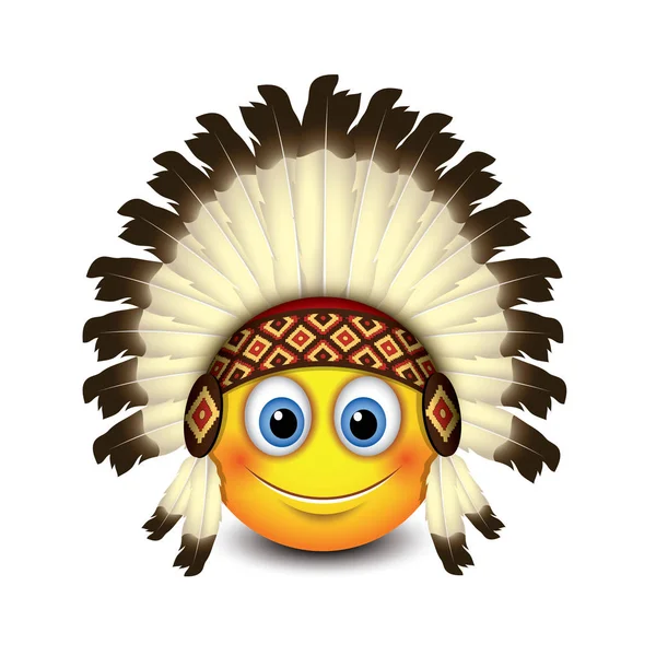 Cute Native American Emoji Emoticon Isolated Vector Illustration — Stock Vector