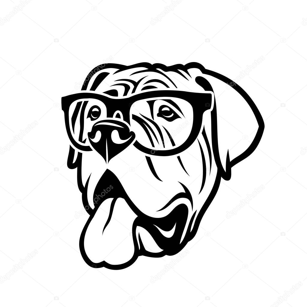 English mastiff dog wearing sunglasses - isolated outlined vector illustration