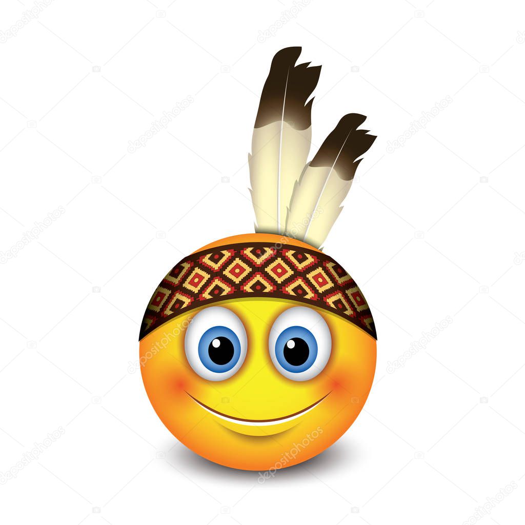 Cute native American emoji, emoticon - isolated vector illustration 