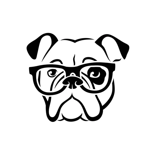 English Bulldog Wearing Eyeglasses Isolated Outlined Vector Illustration — Stock Vector