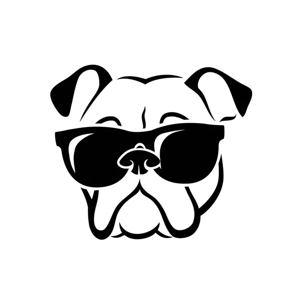 English Bulldog Wearing Sunglasses Isolated Outlined Vector Illustration — Stock Vector