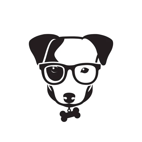Jack Russell Terrier Dog Wearing Eyeglasses Isolated Outlined Vector Illustration — Stock Vector