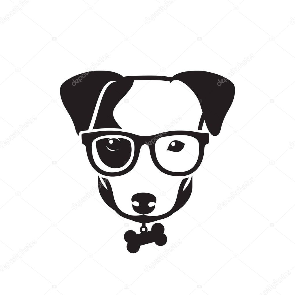 Jack Russell Terrier dog wearing eyeglasses - isolated outlined vector illustration