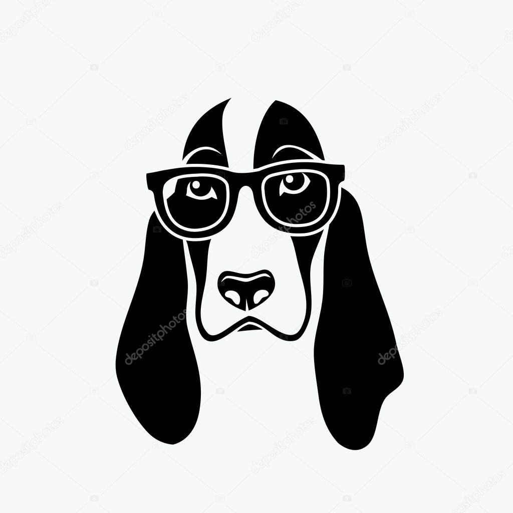 Cute Basset dog wearing sunglasses, isolated vector illustration