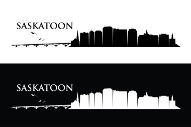 Siyah ve beyaz Saskatoon silueti, vektör illüstrasyon