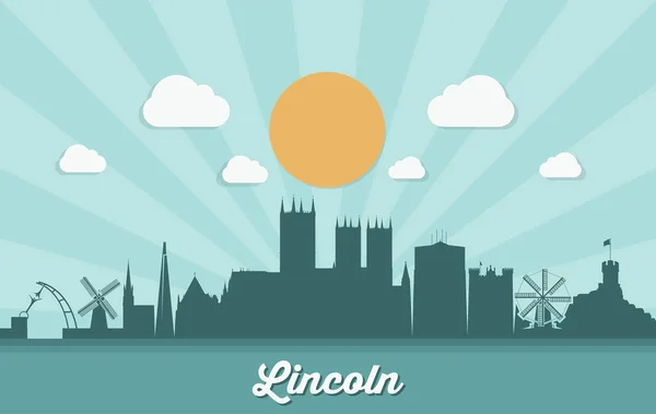 Skyline Lincoln Con Sfondo Sunburst Illustrazione Vettoriale — Vettoriale Stock