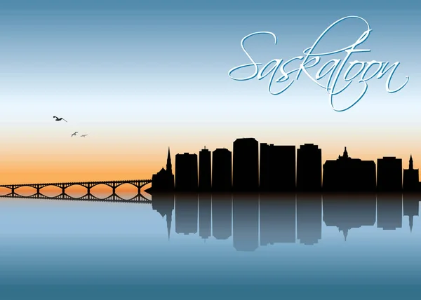 Saskatoon Skyline Mit Sonnenuntergang Hintergrund Vektorillustration — Stockvektor