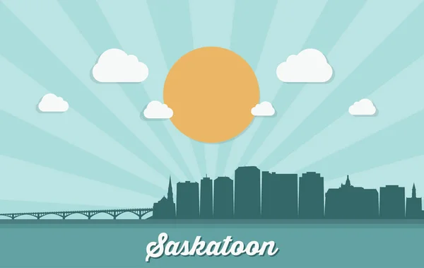 Saskatoon Skyline Sunburst Background Vector Illustration — Stock Vector