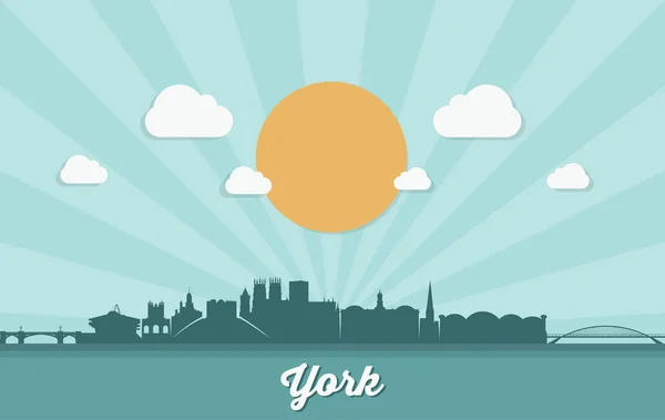 York Skyline Avec Fond Soleil Illustration Vectorielle — Image vectorielle