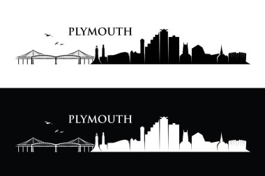 plymouth şehir siluet afiş seti, vektör illüstrasyon