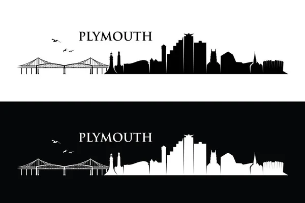 Plymouth Şehir Siluet Afiş Seti Vektör Illüstrasyon — Stok Vektör