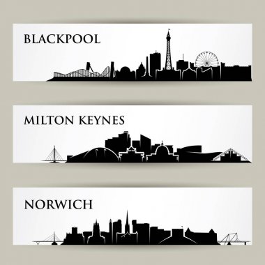 different cities silhouettes banner, vector illustration clipart
