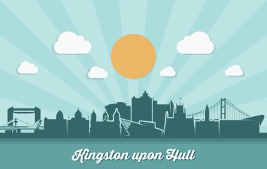 Kingston üzerine Hull şehir siluet afiş, vektör