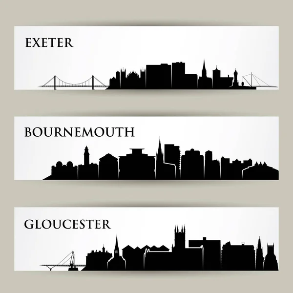 Different Cities Silhouettes Banner Vector Illustration — Stock Vector