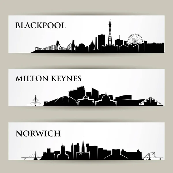 Different Cities Silhouettes Banner Vector Illustration — Stock Vector