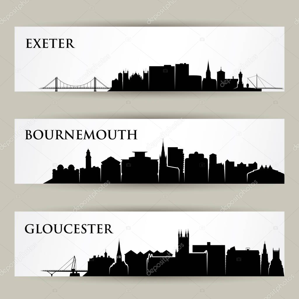different cities silhouettes banner, vector illustration