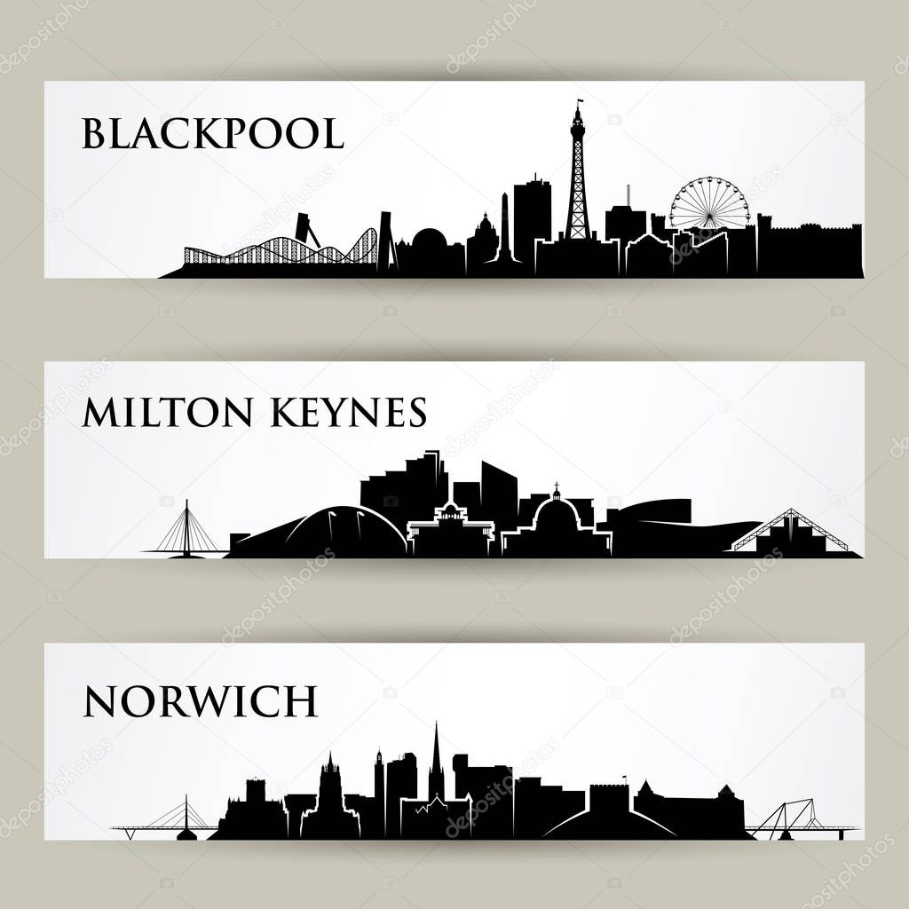 different cities silhouettes banner, vector illustration