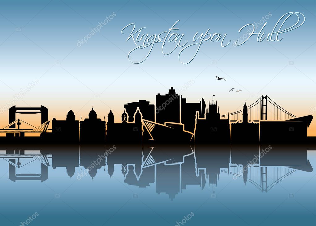 kingston upon hull city silhouette banner, vector illustration