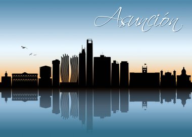 Paraguay, Asuncion şehir - şık siluet afiş