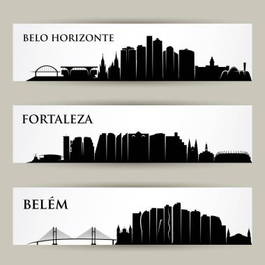Brezilya şehirleri siluetleri seti - Belo Horizonte, Fortaleza, Belem.