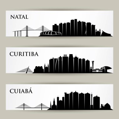 Brezilya şehirlersiluetleri seti - Natal, Curitiba, Cuiaba.