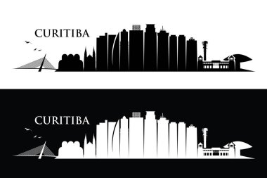 Brezilya, Curitiba şehir siluet afiş, basit illüstrasyon