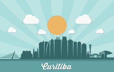 Brezilya, Curitiba şehir siluet afiş, basit illüstrasyon