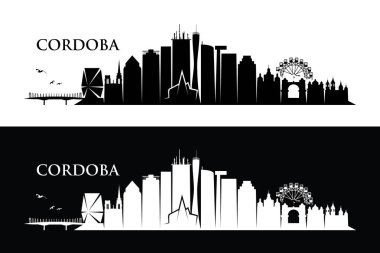 Arjantin, Cordoba şehir siluet afiş, şık illüstrasyon