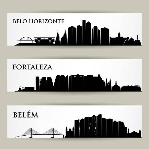 Uppsättning Brasilien Städer Skylines Belo Horizonte Fortaleza Belem — Stock vektor