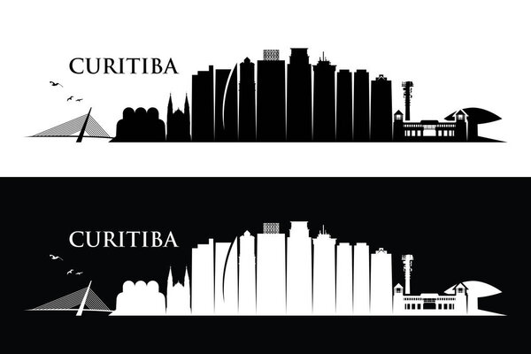 Brazil, Curitiba city silhouette banner, simple illustration