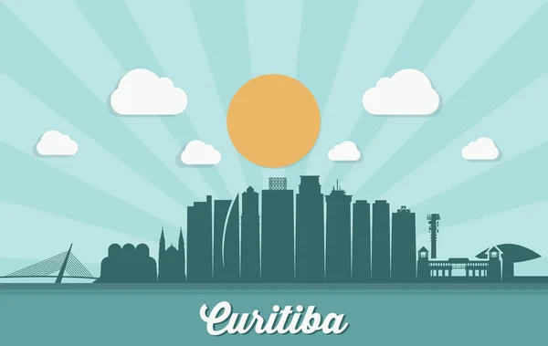 Brasil Curitiba Ciudad Silueta Bandera Ilustración Simple — Vector de stock