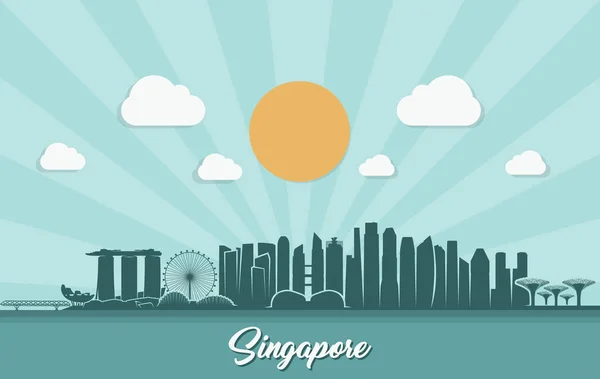 Singapore Maleisië Stad Silhouet Banner — Stockvector