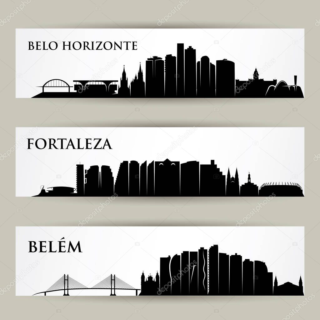 Set of Brazil cities skylines - Belo Horizonte, Fortaleza, Belem.